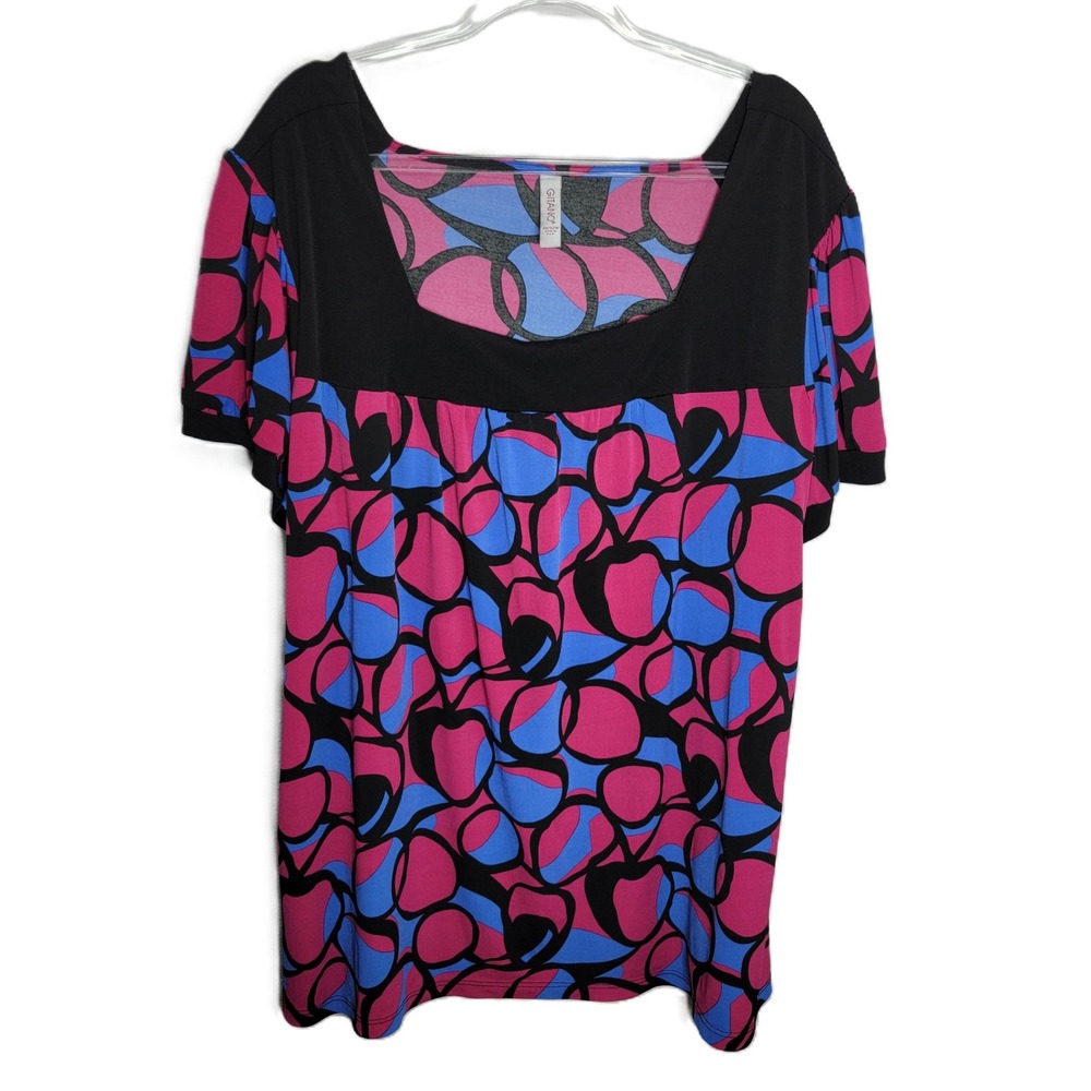 Gitano Womens Plus Size‎ 30/32W Tunic Blouse Square Neck Pink Blue Abstract